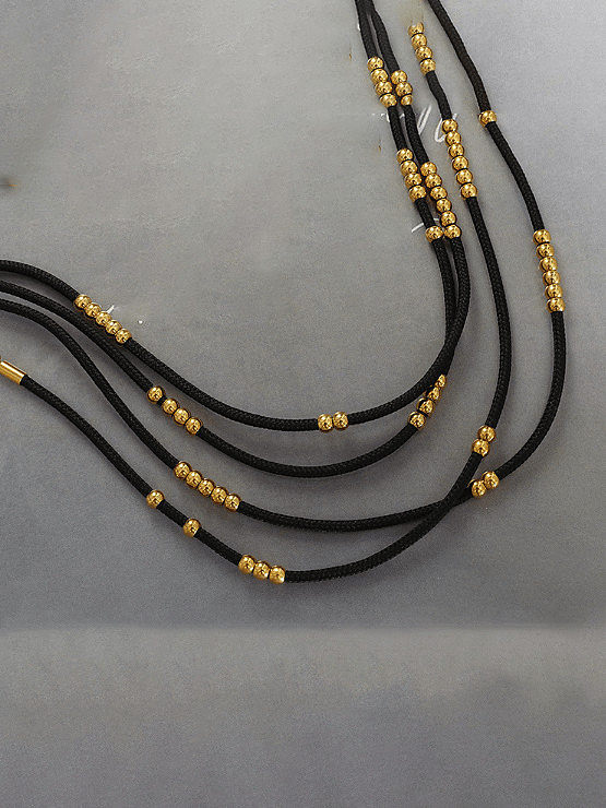 Titanium Steel Bead Artificial Leather Round Vintage Necklace