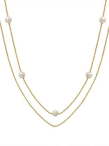 Collar minimalista redondo de perlas de agua dulce de acero titanio con varios hilos