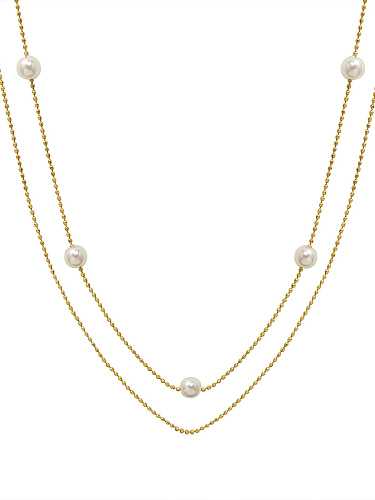 Titanium Steel Freshwater Pearl Round Minimalist Multi Strand Necklace