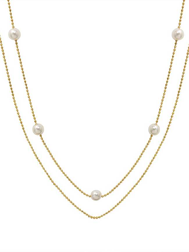 Runde, minimalistische, mehrsträngige Halskette aus Titanstahl mit Süßwasserperlen