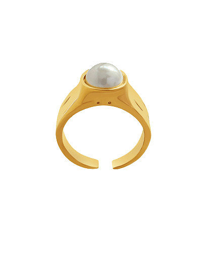 Titanium Steel Imitation Pearl Geometric Vintage Band Ring