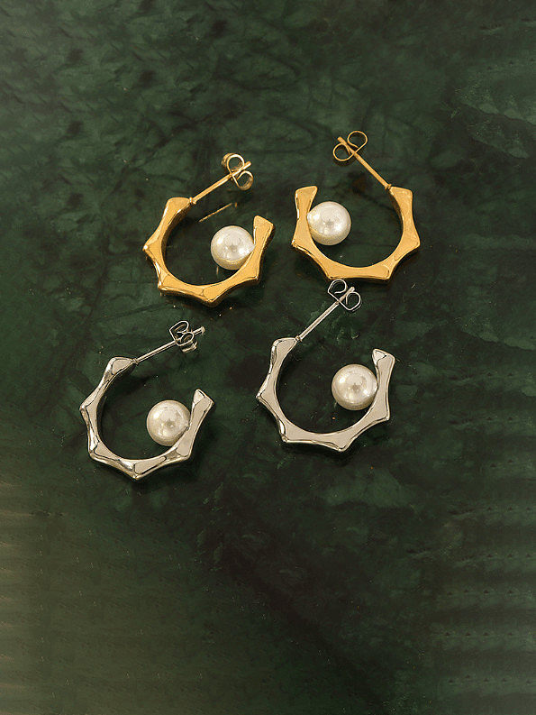 Boucles d'Oreilles Goujon Minimaliste Géométrique Perle d'Imitation Acier Titane