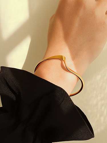 Brass Smooth Geometric Minimalist Cuff Bangle with e-coated waterproof