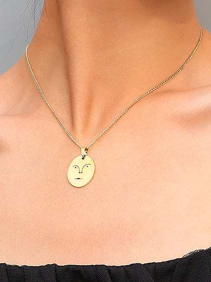 Titanium 316L Stainless Steel Geometric Minimalist Human Face Pendant Necklace with e-coated waterproof