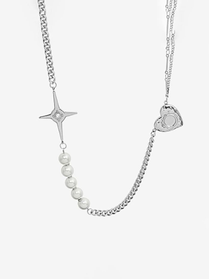 Titanium Steel Imitation Pearl Heart Hip Hop Necklace