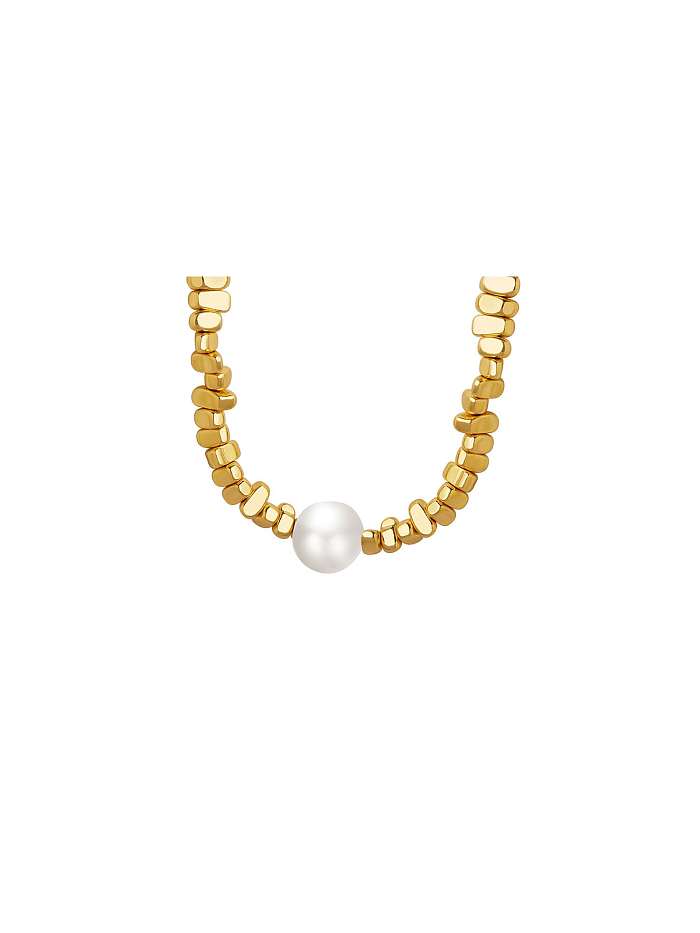 Geometrische Vintage-Perlenkette mit Süßwasserperlen aus Titanstahl