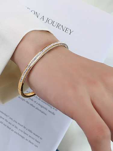 Titanium 316L Stainless Steel Cubic Zirconia Geometric Minimalist Band Bangle with e-coated waterproof