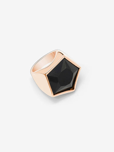 Titanium 316L Stainless Steel Obsidian Geometric Vintage Band Ring with e-coated waterproof
