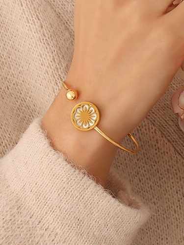 Titanium Steel Flower Vintage Cuff Bangle