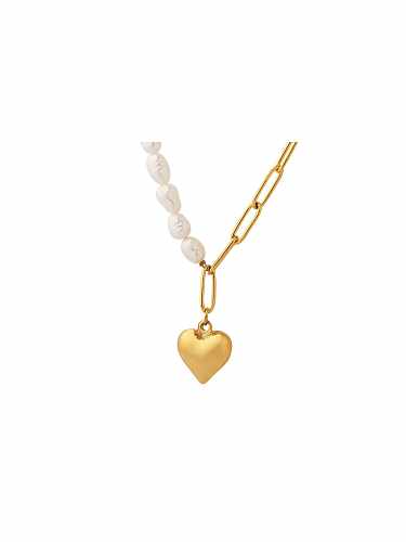 Collier cubain tendance en forme de cœur avec perle d'eau douce en acier au titane