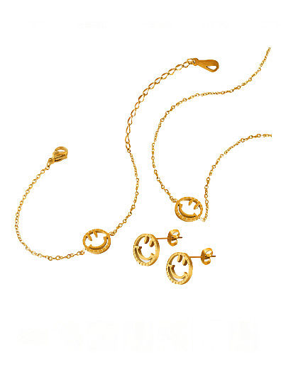Ensemble bracelet et collier de boucles d'oreilles smiley minimalistes en acier au titane