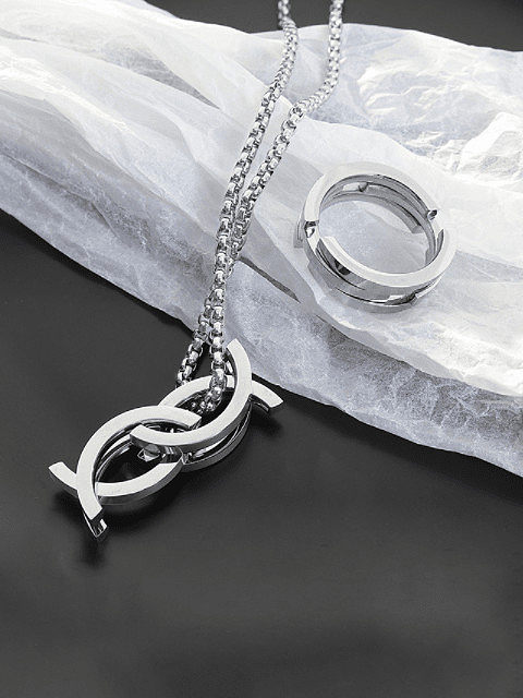 Titanium Steel Minimalist Geometric Ring and Necklace Set