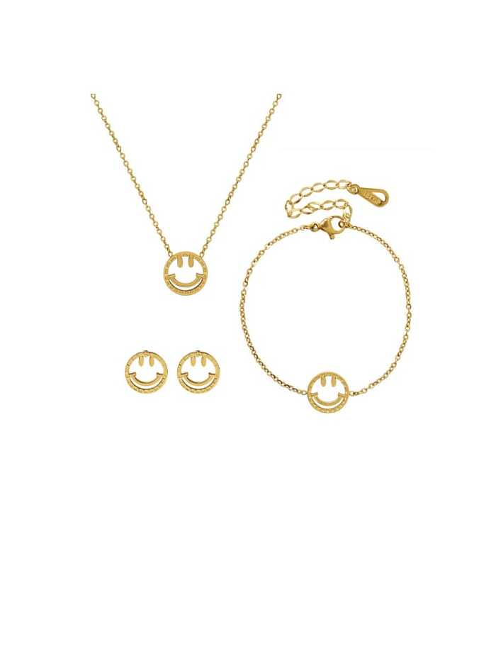 Titanium 316L Stainless Steel Minimalist Smiley Earring Braclete and Necklace Set with e-coated waterproof