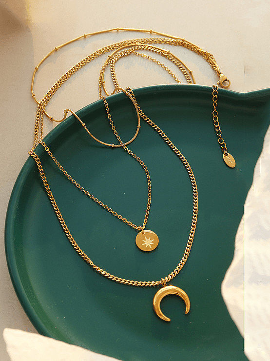 Set aus Vintage-Mond-Armband und Halskette aus Titanstahl