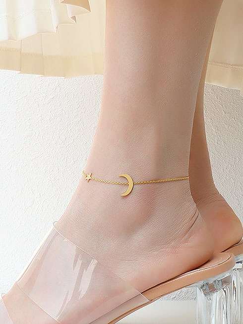 Titanium 316L Stainless Steel Star Moon Minimalist Anklet with e-coated waterproof