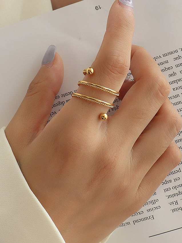 Titanium 316L Stainless Steel Multi-layer Geometric Vintage Stackable Ring with e-coated waterproof