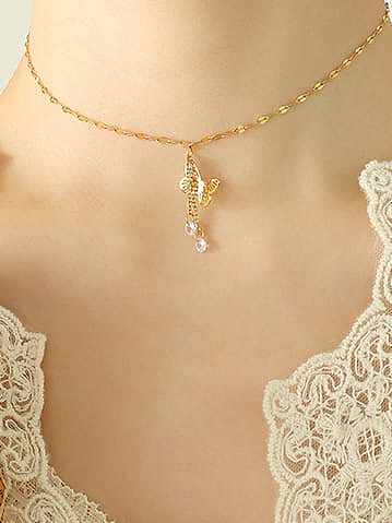 Titan Stahl Strass Schmetterling minimalistisch Quaste Halskette