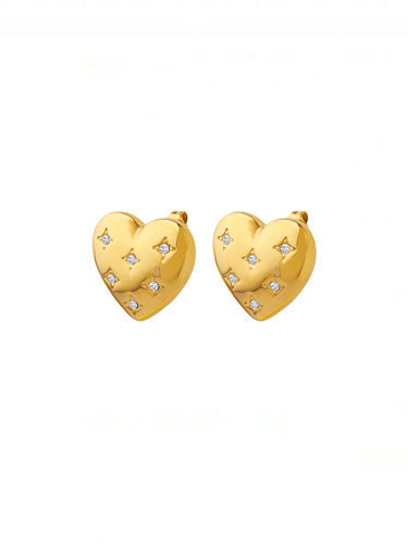Boucles d'Oreilles Clou d'Oreille Vintage Coeur en Acier Titane Zircone Cubique