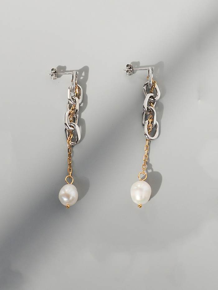 Titanium 316L Stainless Steel Imitation Pearl Tassel Artisan Threader Earring with e-coated waterproof