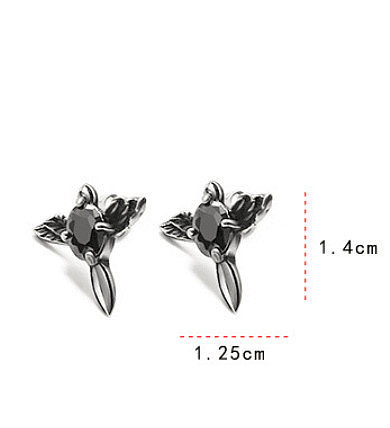 Titanium 316L Stainless Steel Cubic Zirconia Cross Wing Vintage Stud Earring with e-coated waterproof