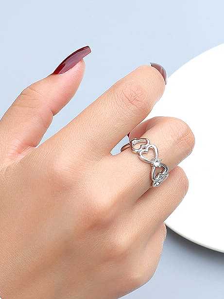 Titanium 316L Stainless Steel Rhinestone Heart Artisan Band Ring with e-coated waterproof