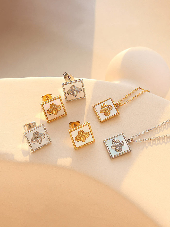 Titanium Steel Shell Minimalist Square Earring and Necklace Set