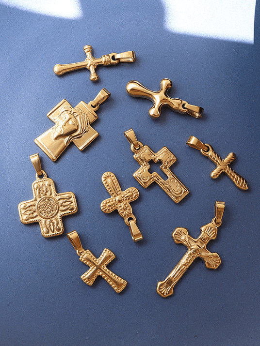 Titanium 316L Stainless Steel Vintage Cross Pendant with e-coated waterproof