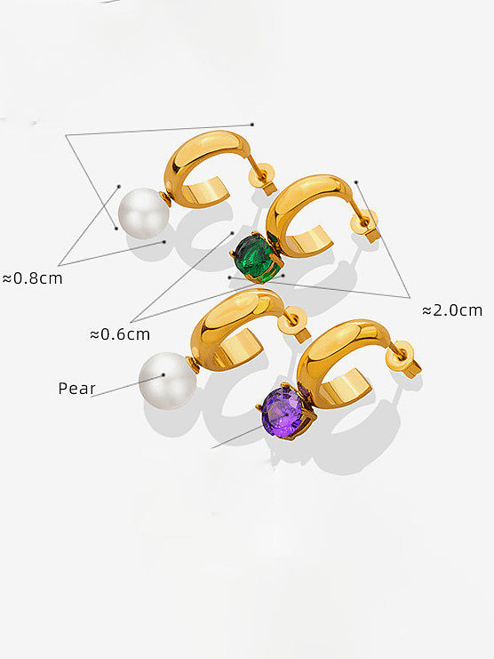 Boucles d'Oreilles Vintage Géométrique Perle d'Imitation Acier Titane