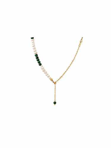 Collier Lariat Vintage Géométrique en Acier au Titane avec Perle d'Eau Douce