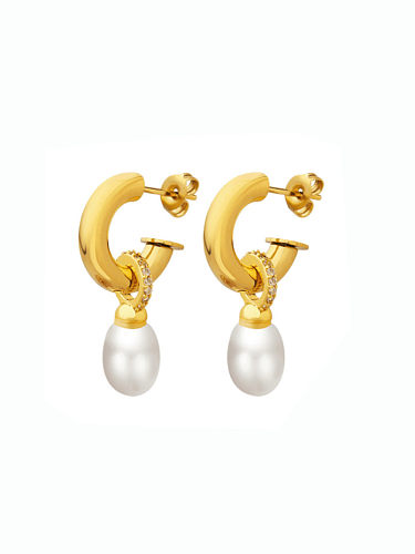 Boucles d'Oreilles Hip Hop Géométriques en Acier au Titane avec Perles d'Imitation