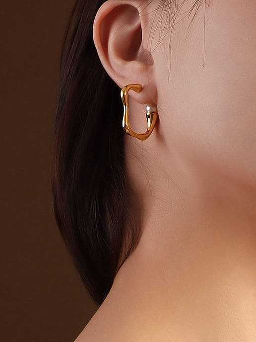 Boucles d'oreilles géométriques vintage en acier inoxydable avec perle d'imitation et imperméables à l'eau