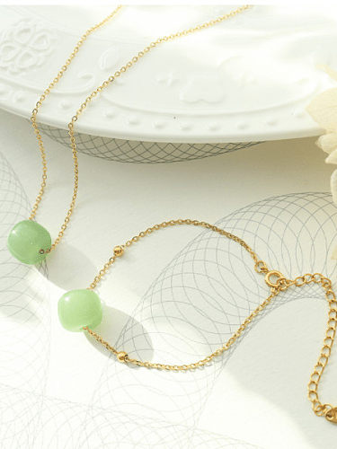 Ensemble bracelet et collier en jade rond minimaliste en acier au titane