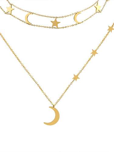 Titanium 316L Stainless Steel Moon Minimalist Multi Strand Necklace with e-coated waterproof
