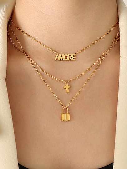 Titan Stahl Medaillon Minimalistische mehrsträngige Halskette
