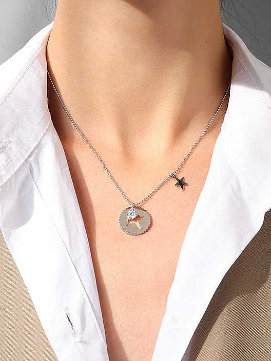 Titanium 316L Stainless Steel Rhinestone Round Minimalist Necklace with e-coated waterproof