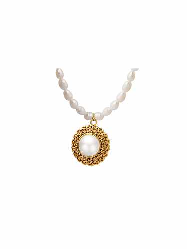 Titanium Steel Freshwater Pearl Flower Vintage Necklace