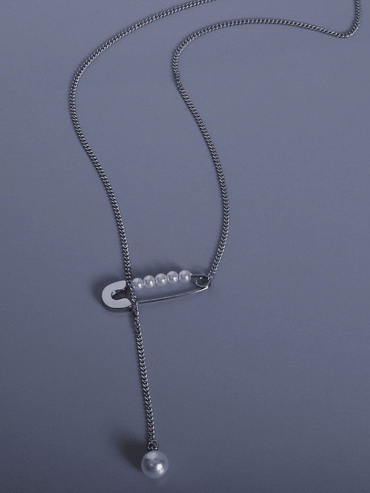 Titanium 316L Stainless Steel Geometric Vintage Lariat Necklace with e-coated waterproof