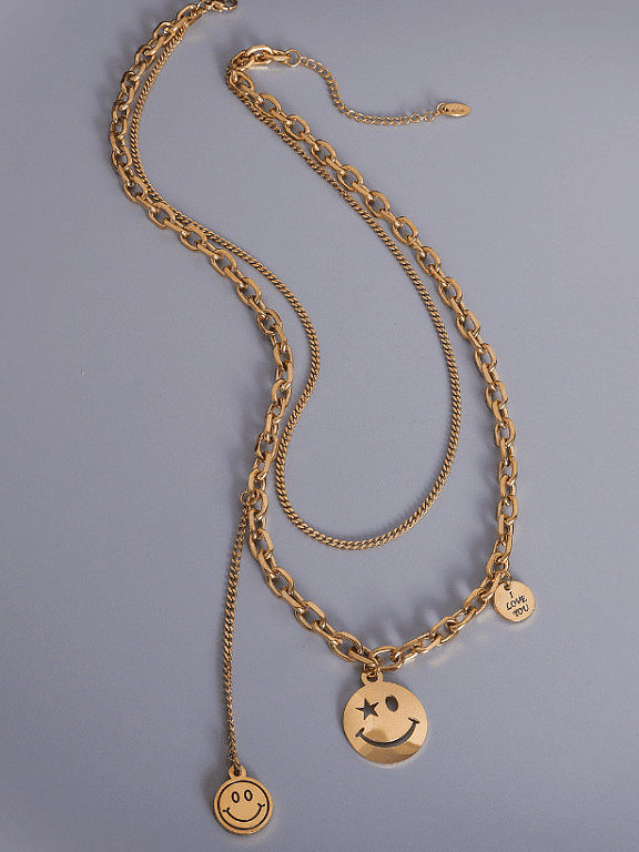 Titanium 316L Stainless Steel Smiley Vintage Multi Strand Necklace with e-coated waterproof