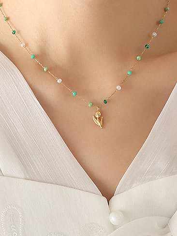 Titan-Stahl-Perlen-Blumen-Minimalist-Halskette