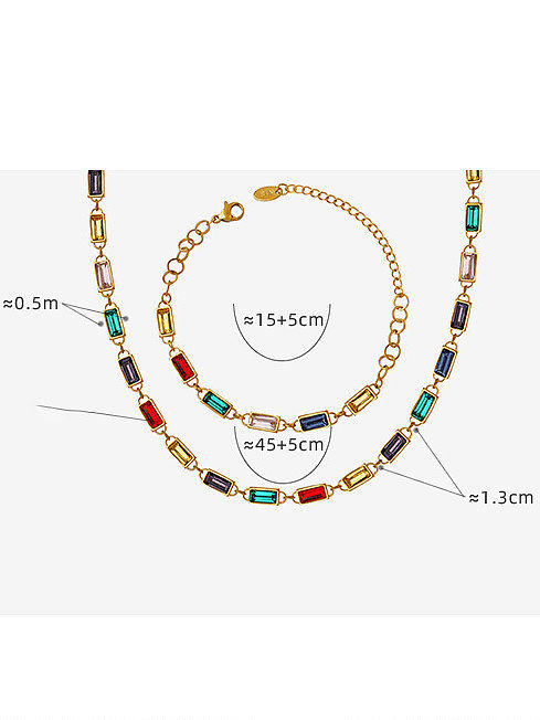 Conjunto de colar e pulseira geométrica vintage de zircônia cúbica de aço titânio