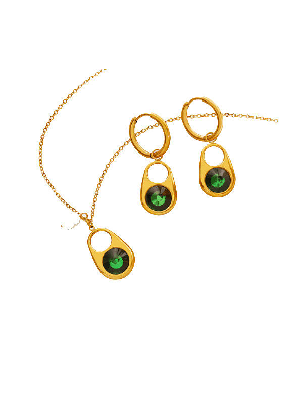 Titan-Stahl-Glasstein-Set mit minimalistischen geometrischen Ohrringen und Halsketten