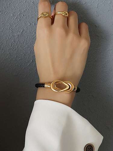 Titanium 316L Stainless Steel Leather Geometric Vintage Band Bangle with e-coated waterproof
