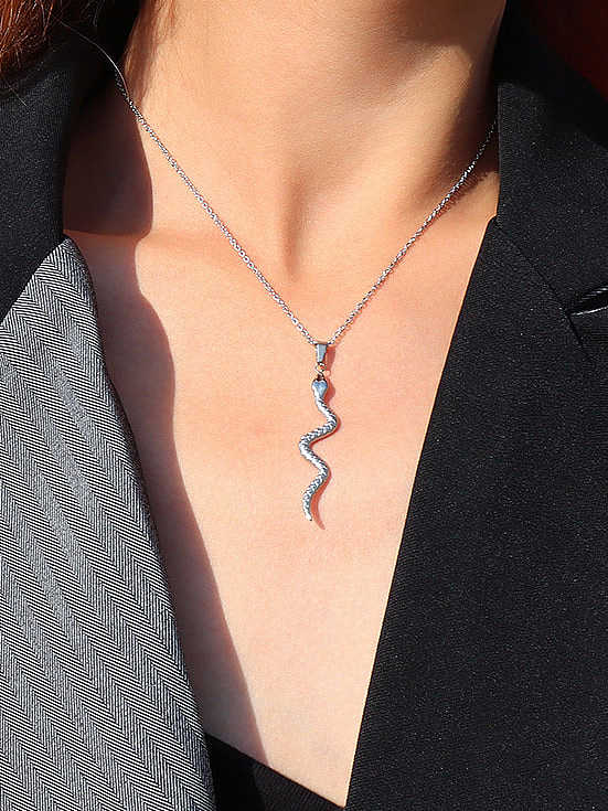 Titanium 316L Stainless Steel Snake Minimalist Necklace with e-coated waterproof