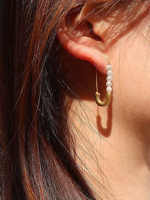 Boucle d'oreille goutte minimaliste en acier inoxydable titane 316L imitation perle avec e-coat imperméable à l'eau