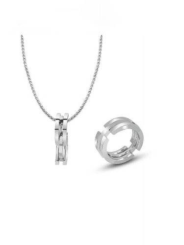 Conjunto de anel e colar geométrico minimalista de aço titânio