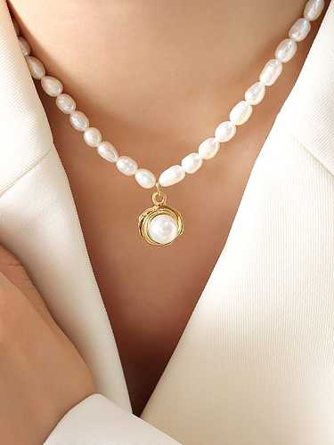 Collier Vintage Géométrique Perle d'Imitation Acier Titane