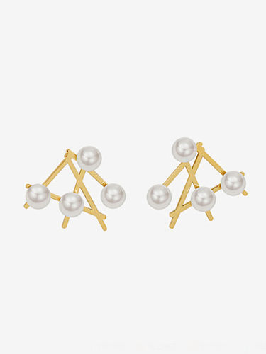 Boucles d'oreilles minimalistes irrégulières en perle d'imitation en acier au titane