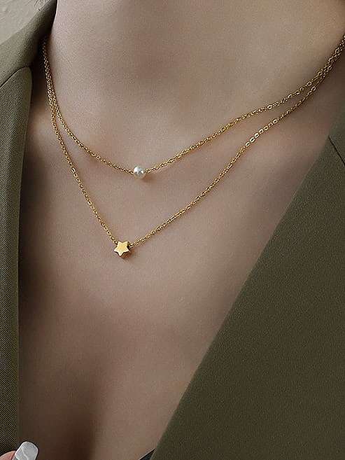 Titanium 316L Stainless Steel Star Minimalist Multi Strand Necklace with e-coated waterproof