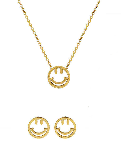 Titanium 316L Stainless Steel Minimalist Smiley Earring Braclete and Necklace Set with e-coated waterproof