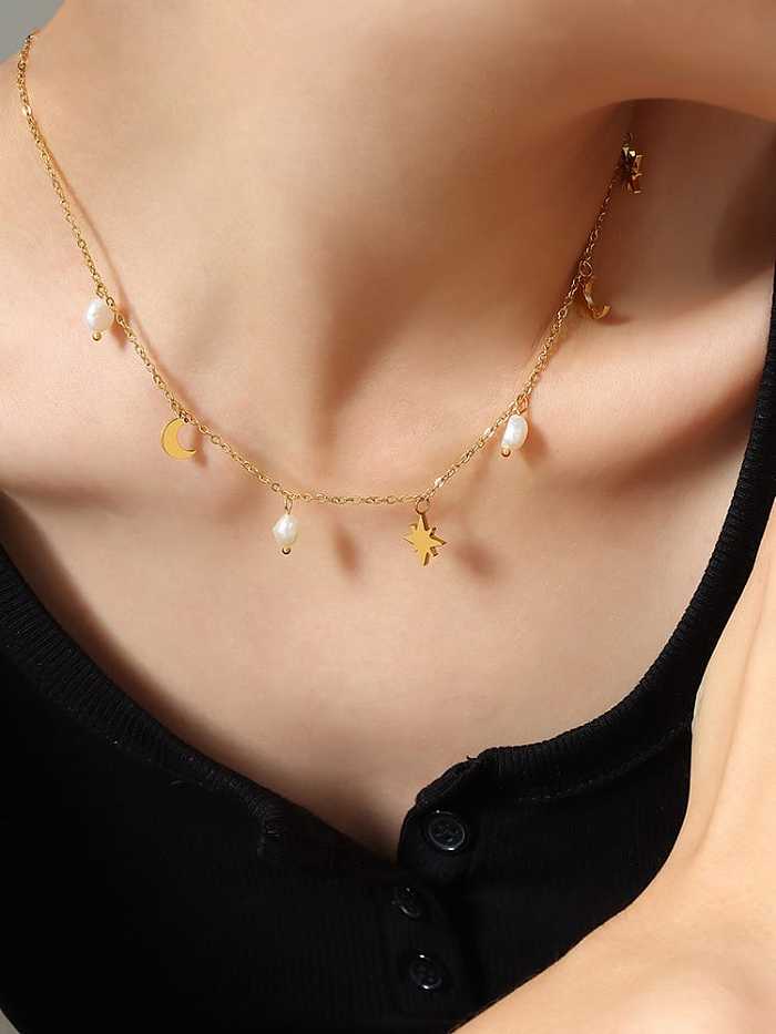 Süßwasserperlen-Stern-zierliche Halskette aus Titanstahl
